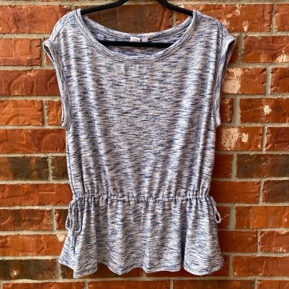 Gap Womens Large Blue Hacck Knit Drawstring Cinched Waist Cap Sleeve Top